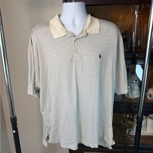 Ralph Lauren Polo Golf Striped Pima Cotton Beige Black Polo Shirt Size XL